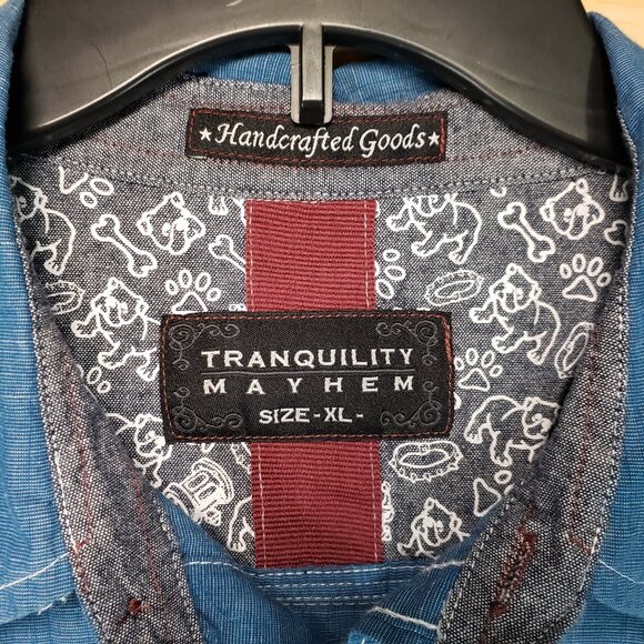 Tranquility Mayhem Men’s Denim Western Shirt XL Blue Long Sleeve Casual Button - Picture 3 of 8